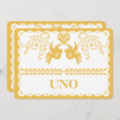 紙の飾りテーブルナンバー ゴールド フィエスタ ダヴ ハート 招待状 (正面/裏面)