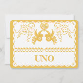 紙の飾りテーブルナンバー ゴールド フィエスタ ダヴ ハート 招待状 (裏面)