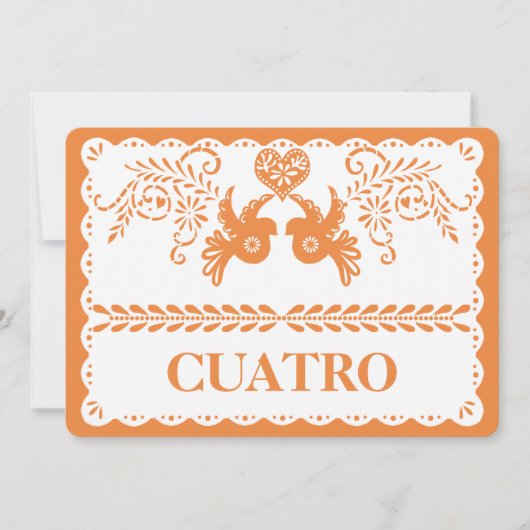 紙の飾り(パペル・ピカド) クアトロ 4 テーブルナンバー ゴールド フィエスタ (正面)
