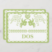 紙の飾り（パペル・ピカド）　テーブルナンバー２　ゴールド　フィエスタ 招待状 (正面/裏面)