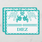 紙の飾り（パペル・ピカド）　１０人用　テーブルナンバー　アクア　フィエスタ 招待状 (正面/裏面)
