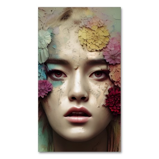 紙ひび割れ色絵を描あせ動揺してヴィンテージ女性 マグネット名刺 (正面縦)