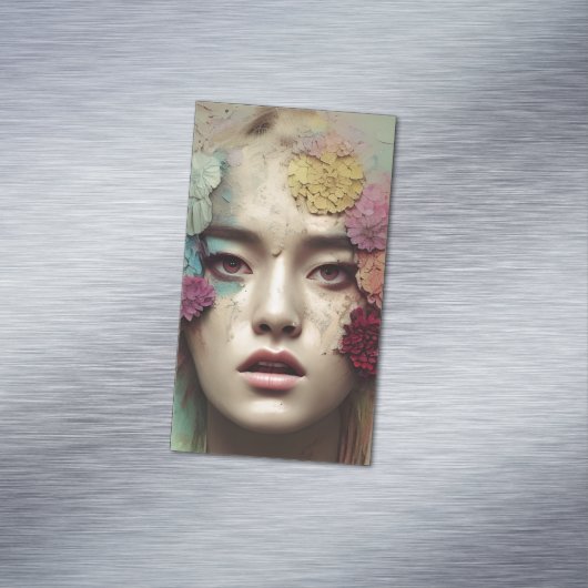 紙ひび割れ色絵を描あせ動揺してヴィンテージ女性 マグネット名刺 (インサイチュ)