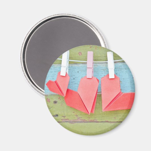 紙ぶら下がったハートの物干し マグネット (正面/裏面)