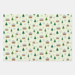 紙をモミの木や家で包む ラッピングペーパーシート