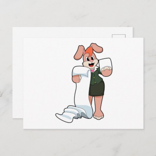 紙を持ったウサギの秘書 ポストカード (正面/裏面)