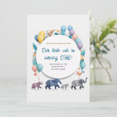 紙アートエレファントパレードと風船の誕生日 招待状 (スタンド正面)