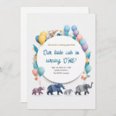 紙アートエレファントパレードと風船の誕生日 招待状 (正面/裏面)