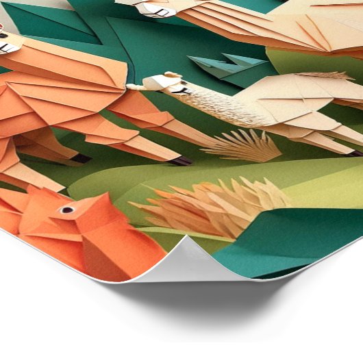 紙アート折り紙アルパカスシーン3D ポスター (角)