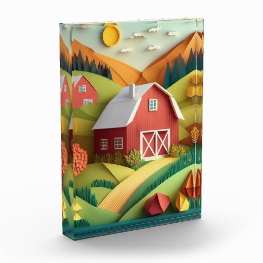 紙アート折り紙スタイルファームハウスシーン フォトブロック (左)