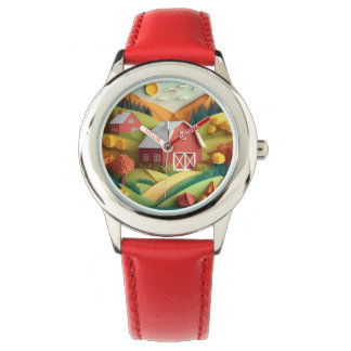 紙アート折り紙スタイルファームハウスシーン 腕時計