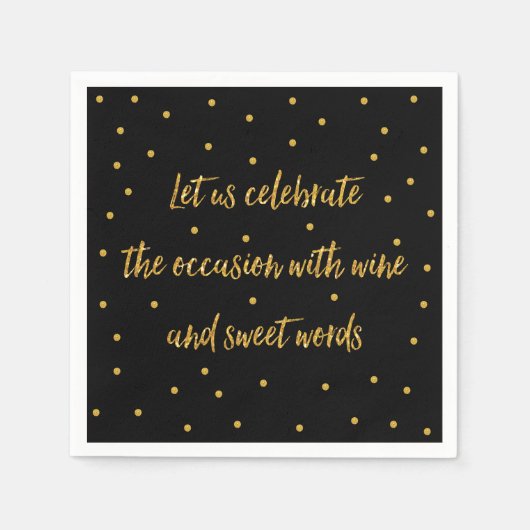 紙カスタムナプキンズブラックアンド金ゴールド スタンダードカクテルナプキン (正面)