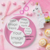 紙カスタムピンクフォトコラージュプレート追加4写真 ペーパープレート (パーティー)