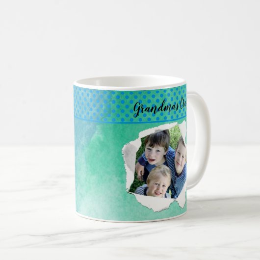 紙カスタムホールフォトブルーグリーンテンプレート コーヒーマグカップ (正面右)