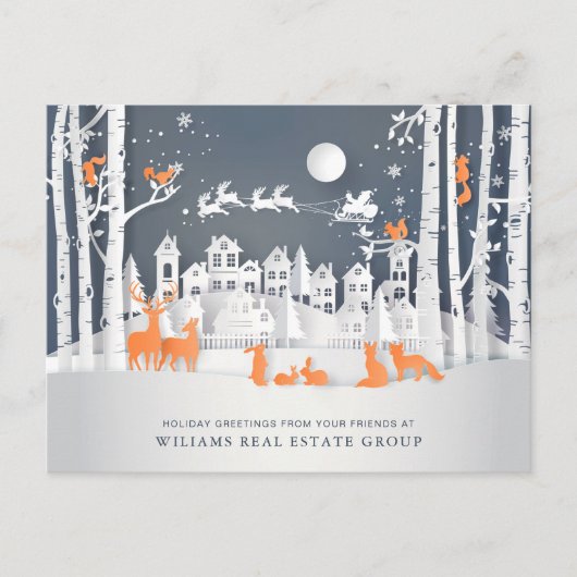 紙カットのクリスマスコンポジションのグリーティ企業のング ポストカード (正面)