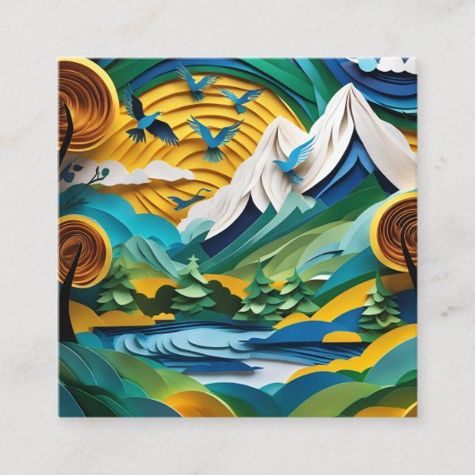 紙カットの山景色は美しい スクエア名刺 (正面)