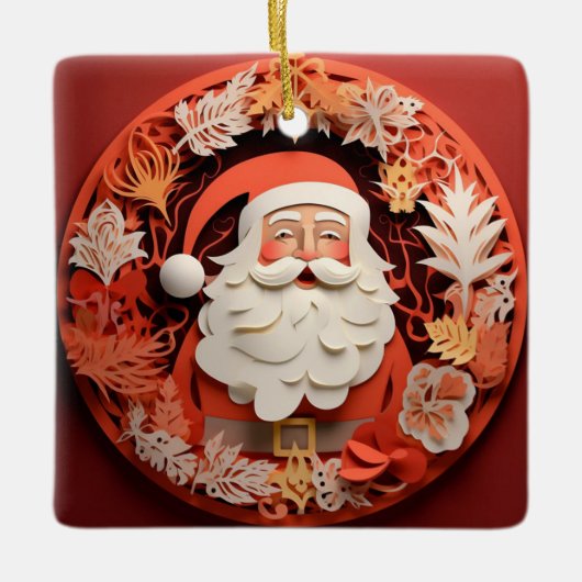 紙カットアウトサンタクロース セラミックオーナメント (正面)