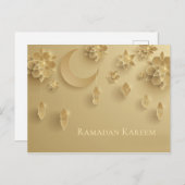 紙カットラマダンランタン,月,花,金ゴールド ポストカード (正面/裏面)