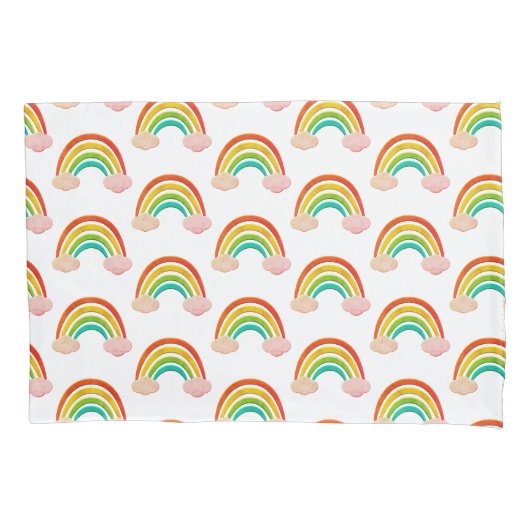 紙カットレインボーとピンクの雲 枕カバー (正面)