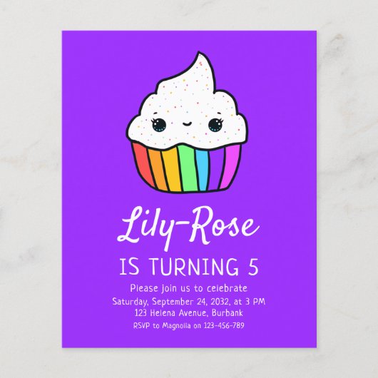 紙カップケーキキッズ誕生日パーティーの招待状 チラシ (正面)