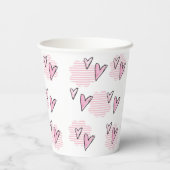 紙カップハッピーバレンタインデーピンクストライプハート 紙コップ (裏面)