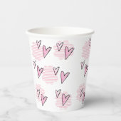 紙カップハッピーバレンタインデーピンクストライプハート 紙コップ (正面)