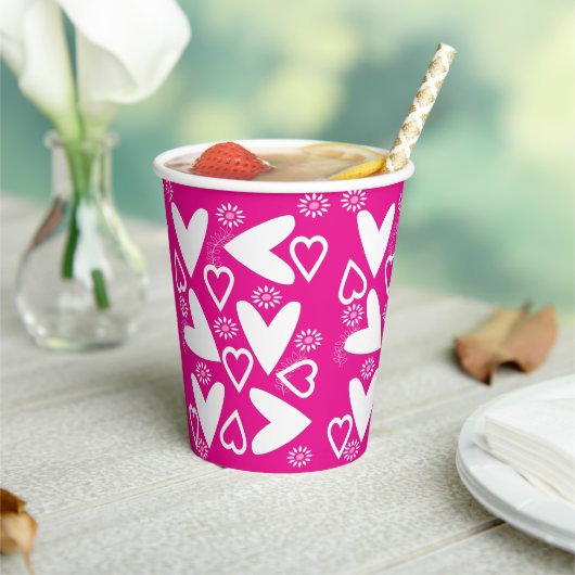 紙カップハッピーバレンタインデーホワイトハート 紙コップ (インサイチュ)