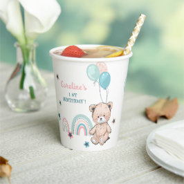 紙カップ可愛いテディベアと1歳の誕生日。 紙コップ
