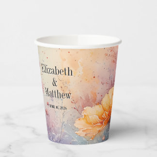 紙カップ水彩花+名前+日付 紙コップ