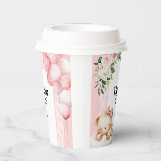 紙カップ赤ちゃんシャワーありがとうピンクガールベア 紙コップ (右)