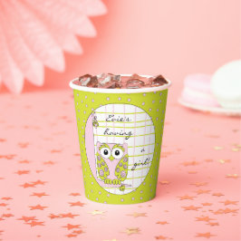 紙カップ「ピンク/グリーンフクロウ」 8 oz. 紙コップ