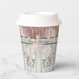 紙カップ（蓋付き） 8本のキャンドル、雪片、グリッター 紙コップ