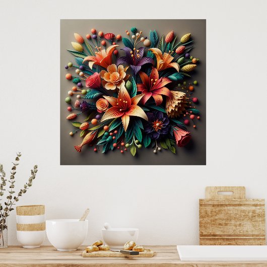 紙カラフルの花 ポスター (キッチン)