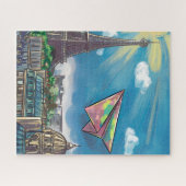 紙カラフル飛行機パ飛んでいるリ、エッフェル塔 ジグソーパズル (横)