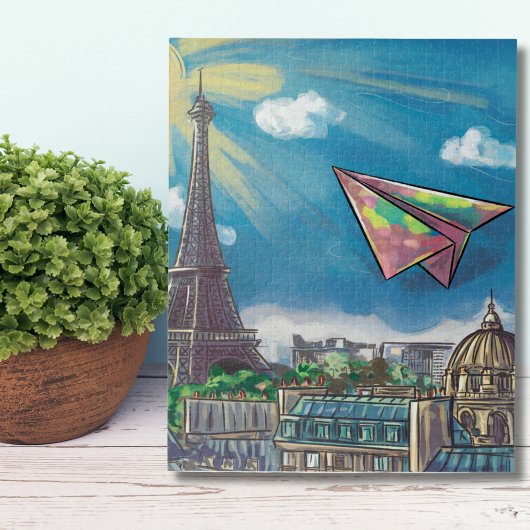 紙カラフル飛行機パ飛んでいるリ、エッフェル塔 ジグソーパズル