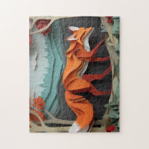 紙キツネを木の間に切る