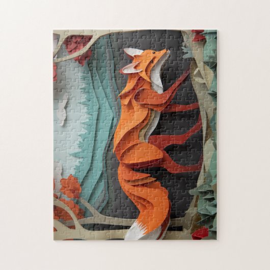 紙キツネを木の間に切る ジグソーパズル (縦)