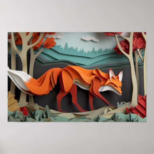 紙キツネを木の間に切る ポスター (正面)
