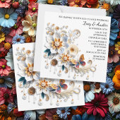 紙クイルの花と蝶結婚の 招待状