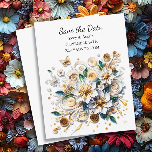 紙クイル花結婚式の日付を保存 招待状