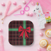 紙クラシックプレイドクリスマスボウプレート ペーパープレート (パーティー)