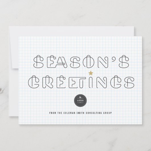 紙クリップシーズンのグリーティングブルーグリッドビジネス シーズンカード (正面)