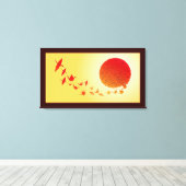 紙クレーンが昇る太陽の中に形成される。 キャンバスプリント (インサイチュ (ウッドフロア))