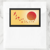 紙クレーンが昇る太陽の中に形成される。 長方形シール (バッグ)