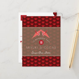 紙クレーンのホタテのパターン結婚式の日付を保存 案内ポストカード