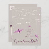 紙クレーン妖精のライトウェディングデートを保存 案内ポストカード (正面/裏面)