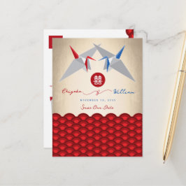 紙クレーン折り紙ホタテの結婚式の日付を保存 案内ポストカード