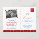 紙クレーン折り紙ホタテの結婚式の日付を保存 案内ポストカード (裏面)