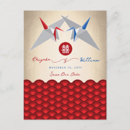 紙クレーン折り紙ホタテの結婚式の日付を保存 案内ポストカード