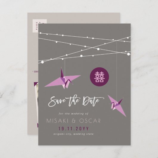 紙クレーン禅の妖精のライト写真日付を保存 案内ポストカード (正面/裏面)